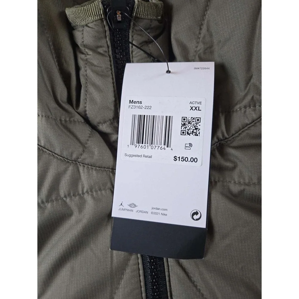 Jordan Sport Therma-Fit Men Quilted Hooded Jacket Olive Green FZ3162-222 XXL NWT